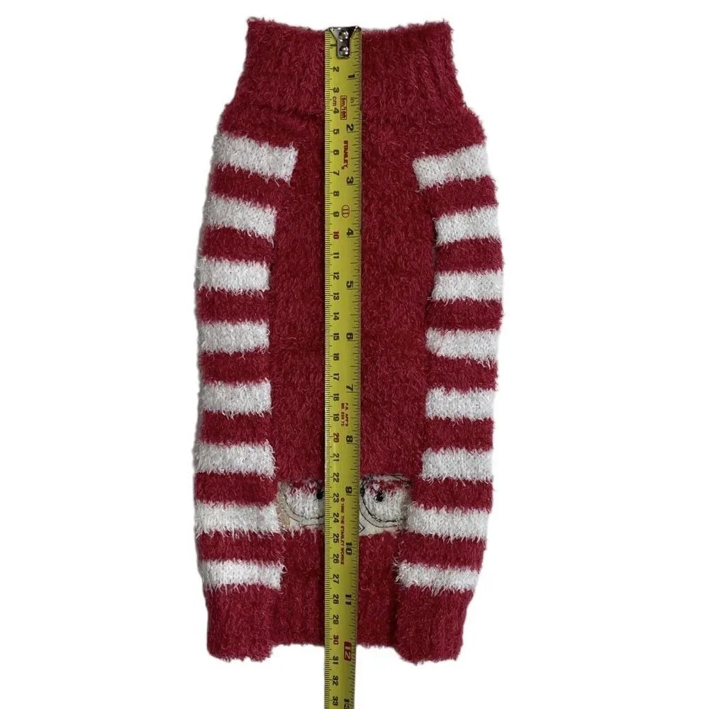 CYEOLLO Dog Christmas Sweater Red White Stripe Small Santa w/Glasses‎ Pets NEW